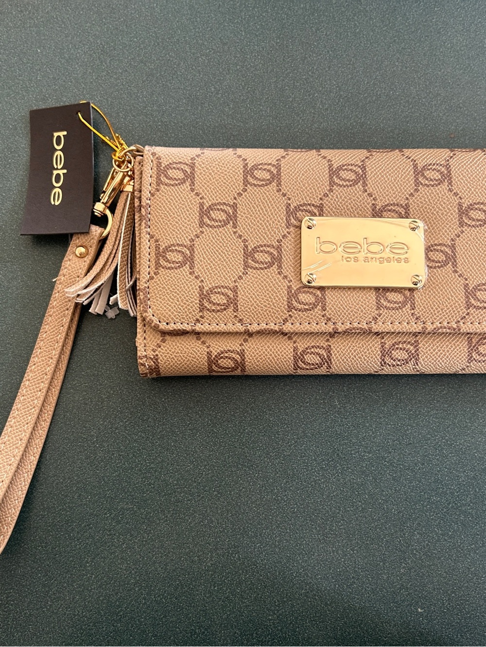bebe Beige/Tan Signature Logo Wristlet